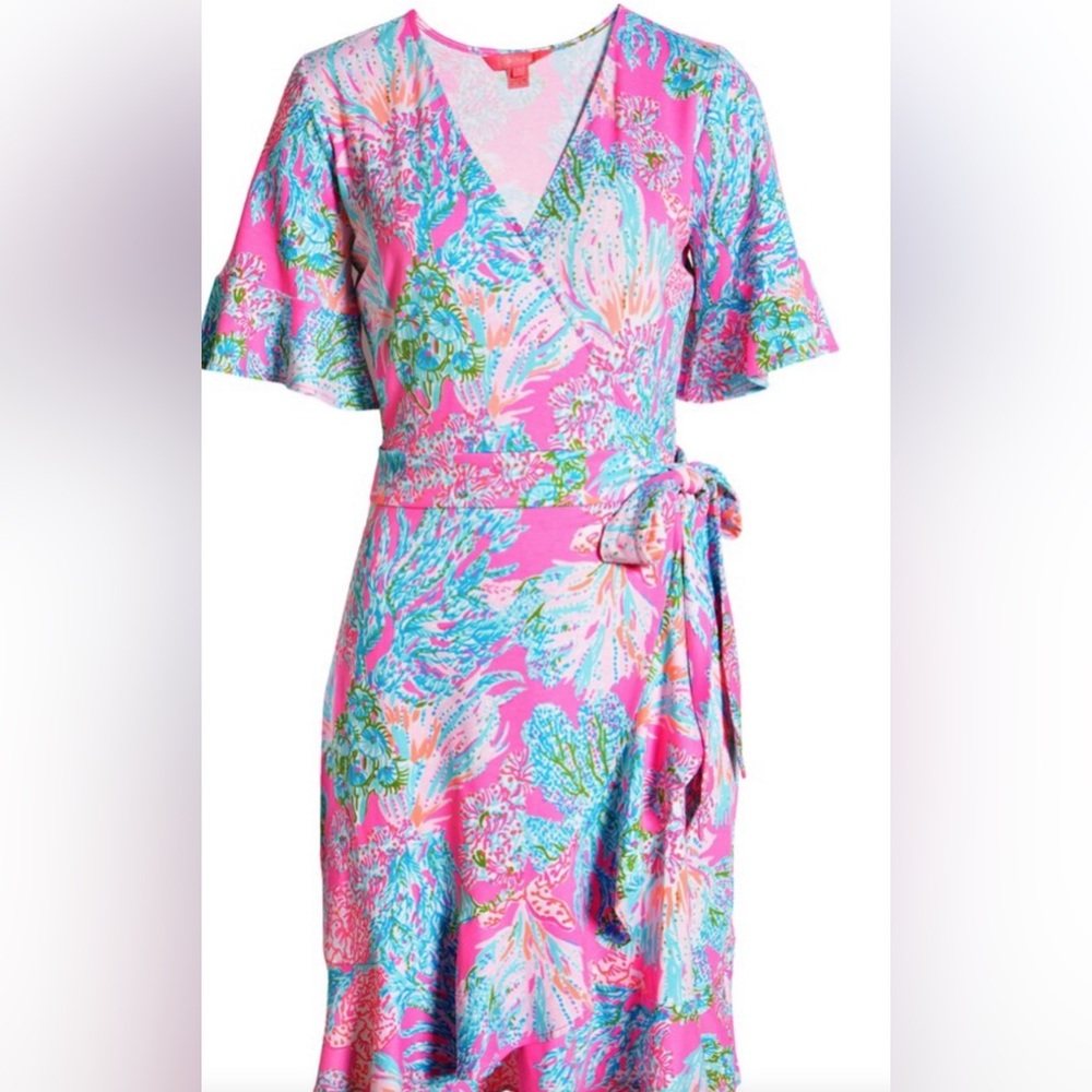 Lilly Pulitzer Isella Print Wrap Dress with Flutter Sleeves Size Small NWT